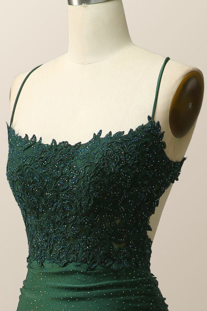 Dark Green Mermaid Appliques Long Formal Dress