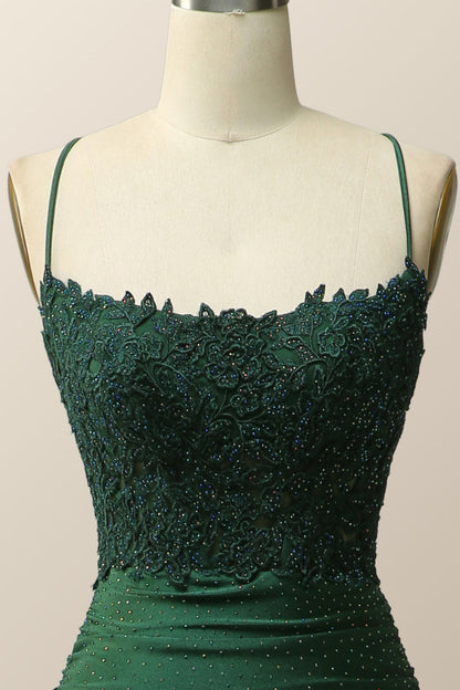Dark Green Mermaid Appliques Long Formal Dress