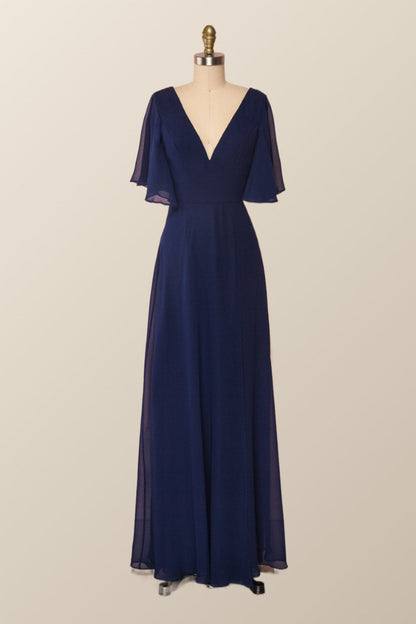 Flare Sleeves Green Chiffon Long Bridesmaid Dress