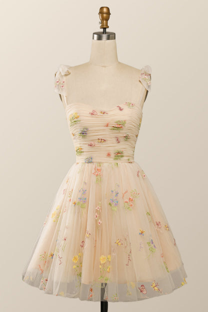 Green A-line Floral Embroidered Short Party Dress