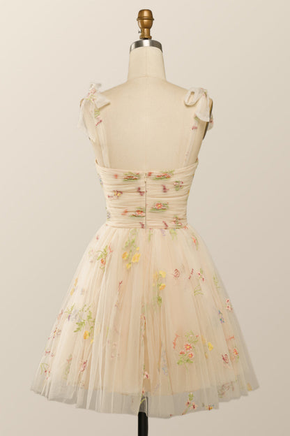 Green A-line Floral Embroidered Short Party Dress