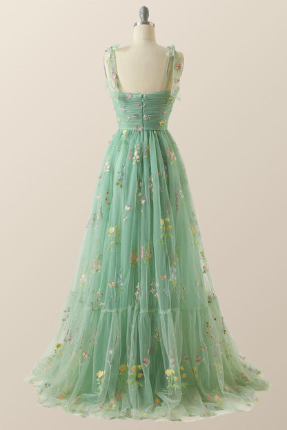 Champagne A-line Embroidered Long Formal Gown