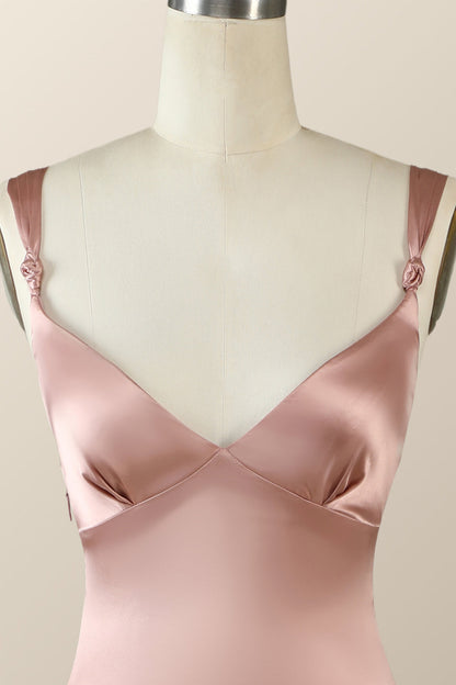 Blush Pink Silk Sheath Long Dress with Slit