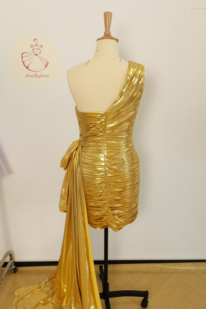 Green One Shoulder Ruched Short Dress