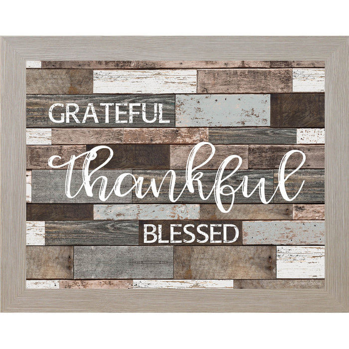 Grateful Thankful Blessed – Slatted Wood Inspirational Framed Wall Art (SSA000) - Summer Snow Art