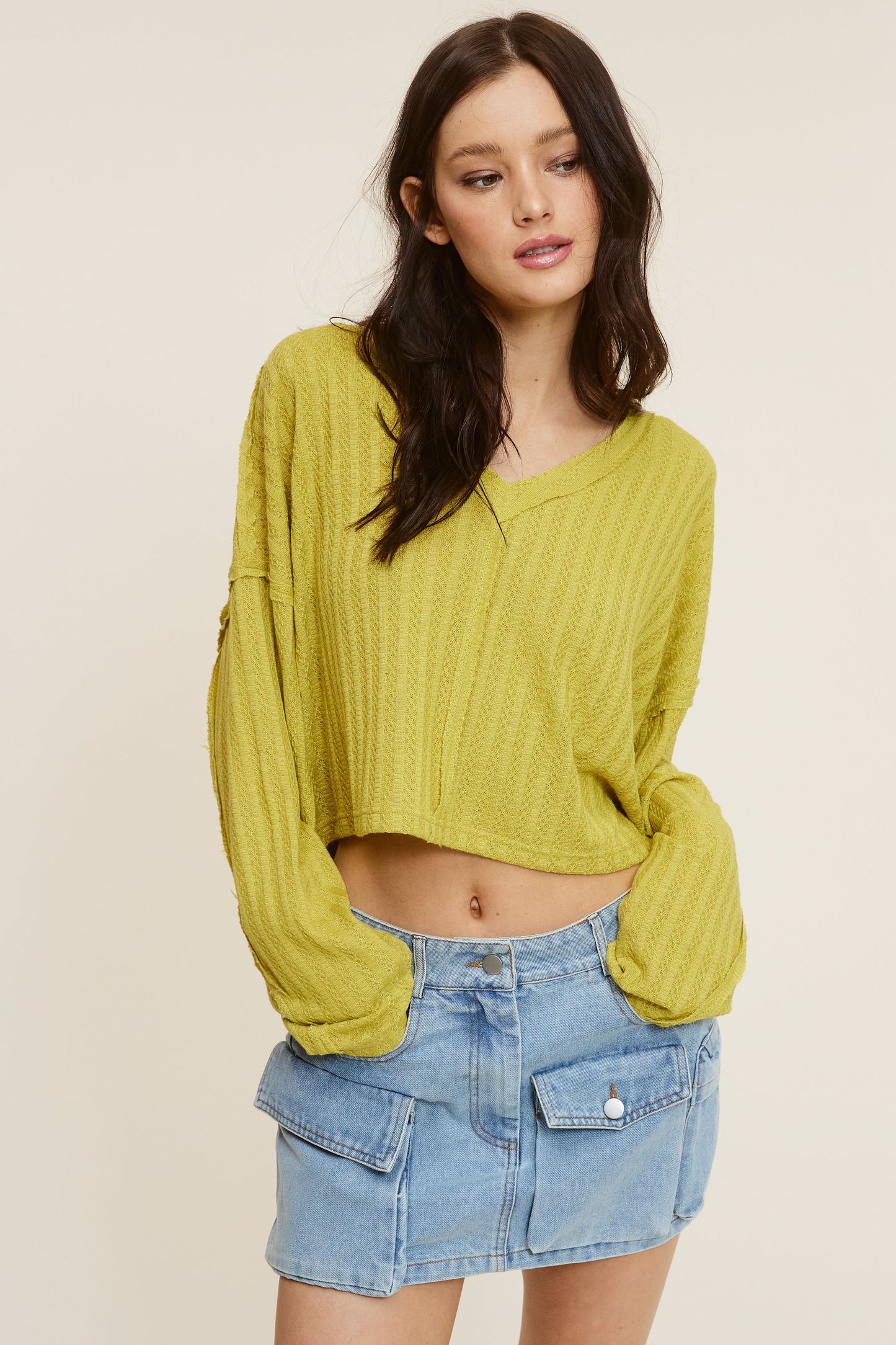 All The Way Green Long Sleeve Crop Top