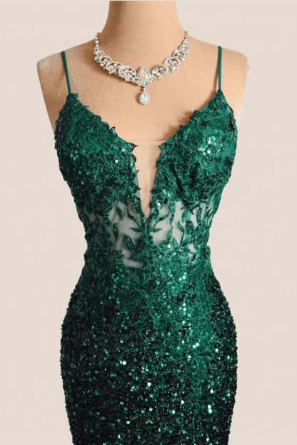 Emerald Green Sequin Mermaid Long Party Dress