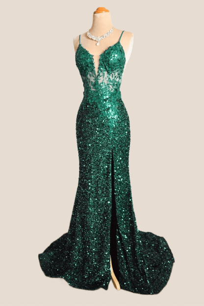 Emerald Green Sequin Mermaid Long Party Dress