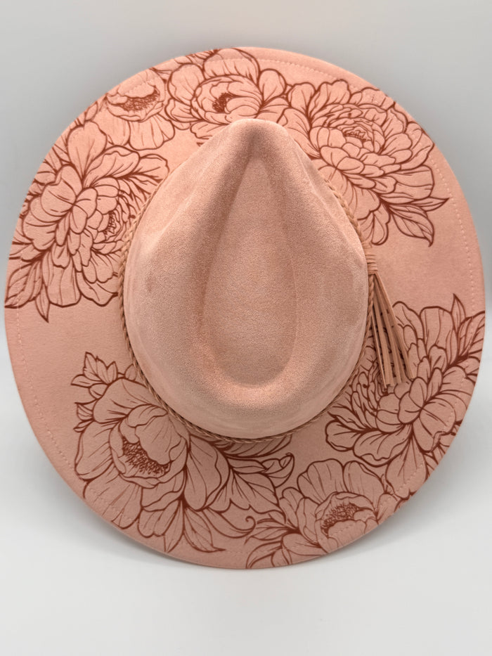 Hydrangea Engraved Wide Brim Hat