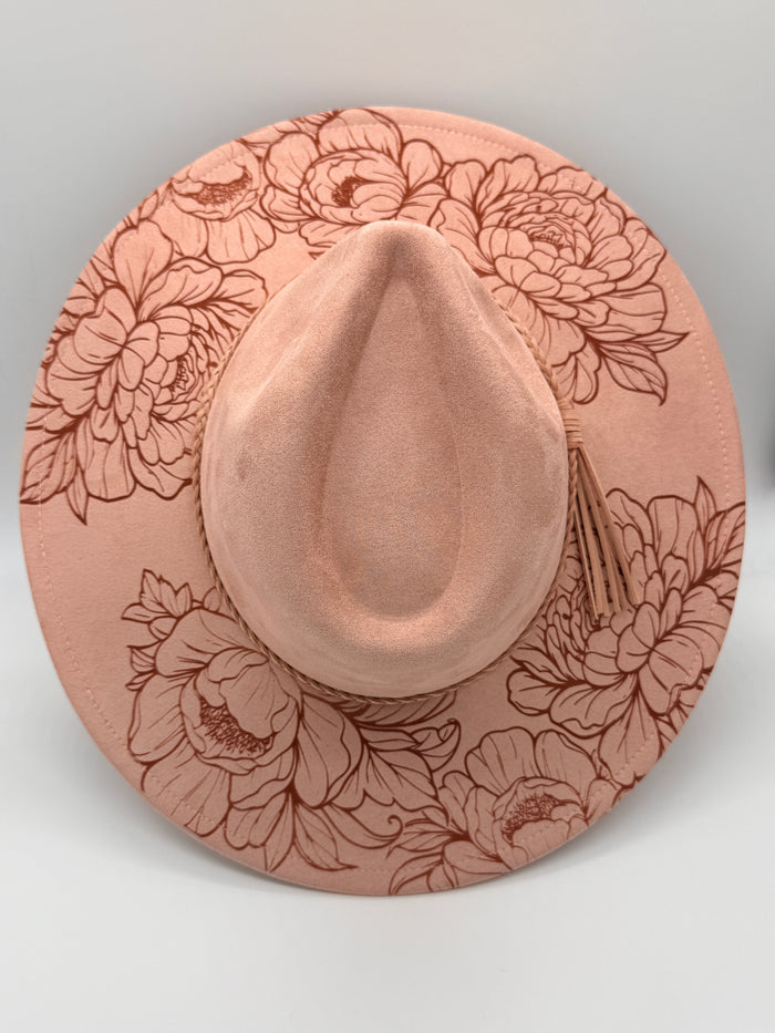 Hydrangea Engraved Wide Brim Hat