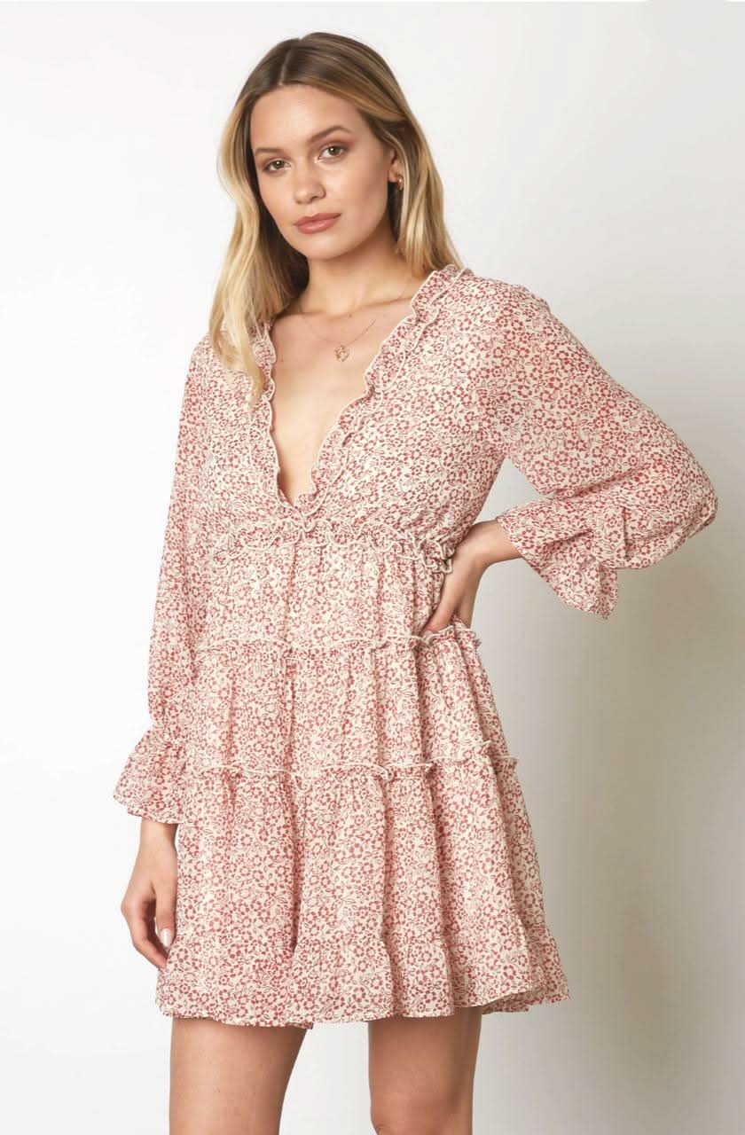 Blossom Vibes Brick Red Floral Mini Dress