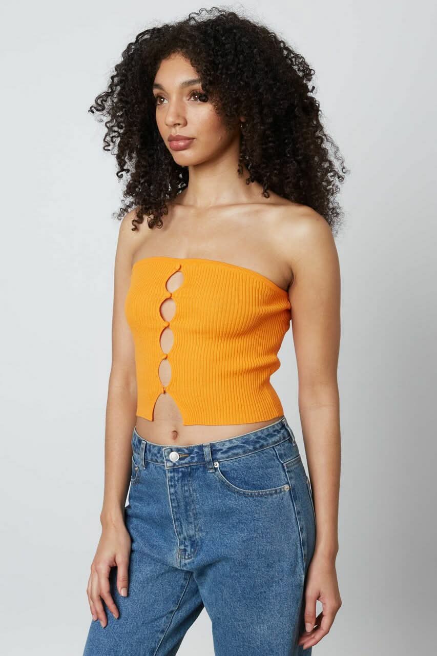Cheri Mango Orange Ribbed Knit Tube Top
