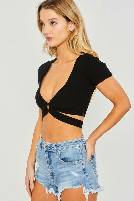 Amy Black Center Ring Knit Crop Top
