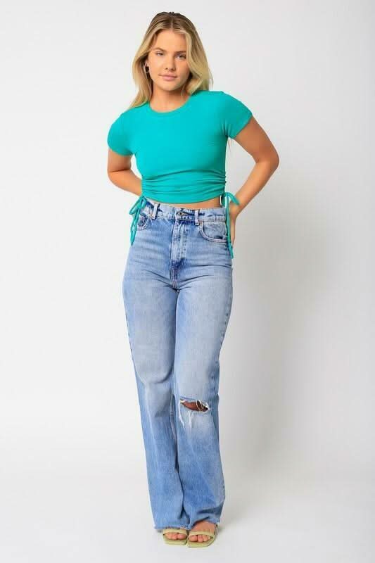 Cece Green Drawstring Crop Top