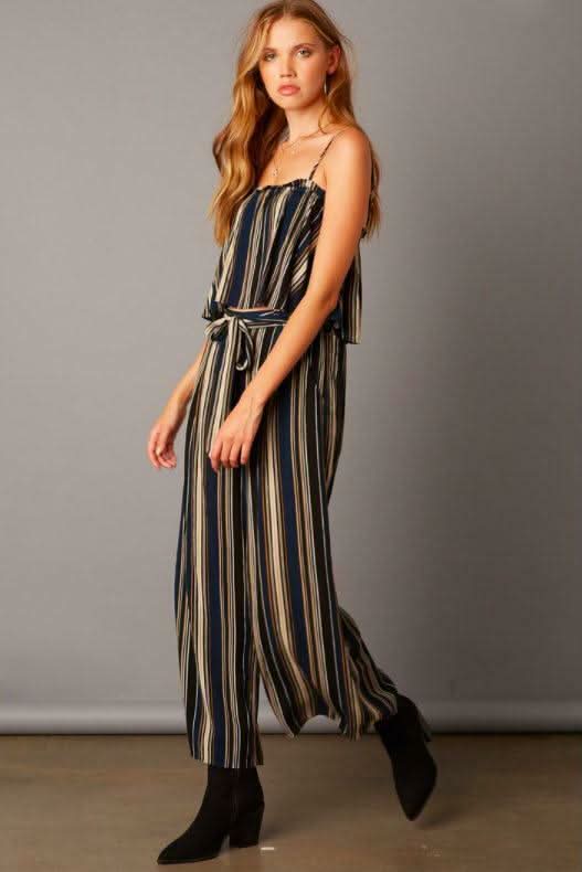 Aretti Navy Striped Flounce Top Two-Piece Jumpsuit