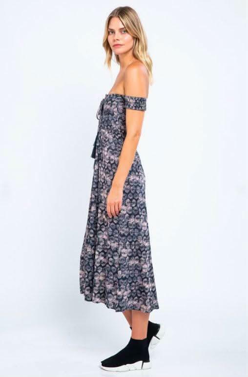 Allison Off-the-Shoulder Navy and Blush Print Jumpsuit