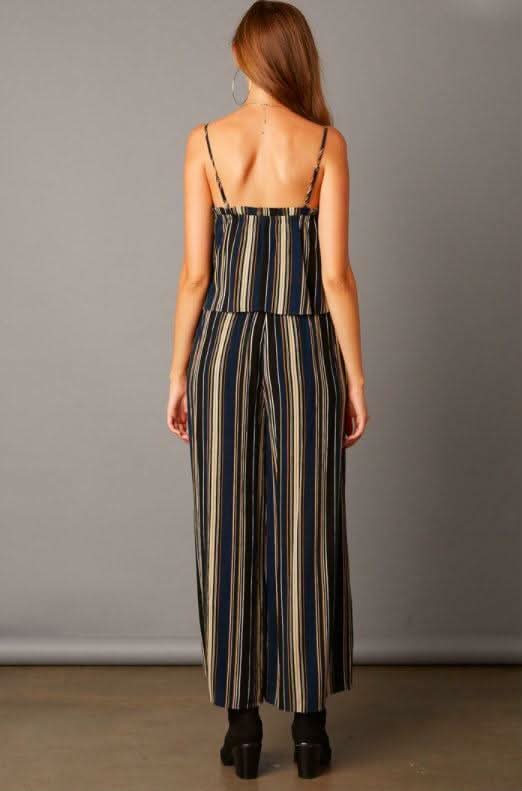 Aretti Navy Striped Flounce Top Two-Piece Jumpsuit