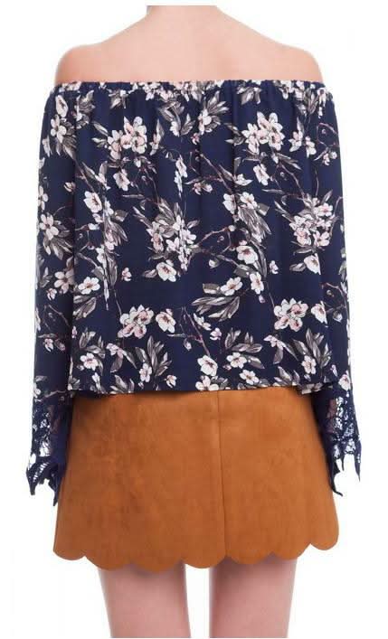 Always and Forever Navy Floral Off-the-Shoulder Top