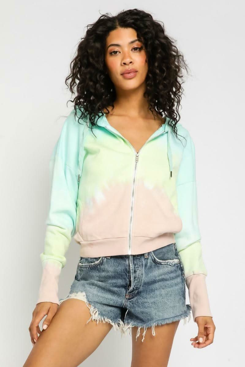 Be Chill Rainbow Tie-Dye Zip-Up Hoodie Cropped Hoodie