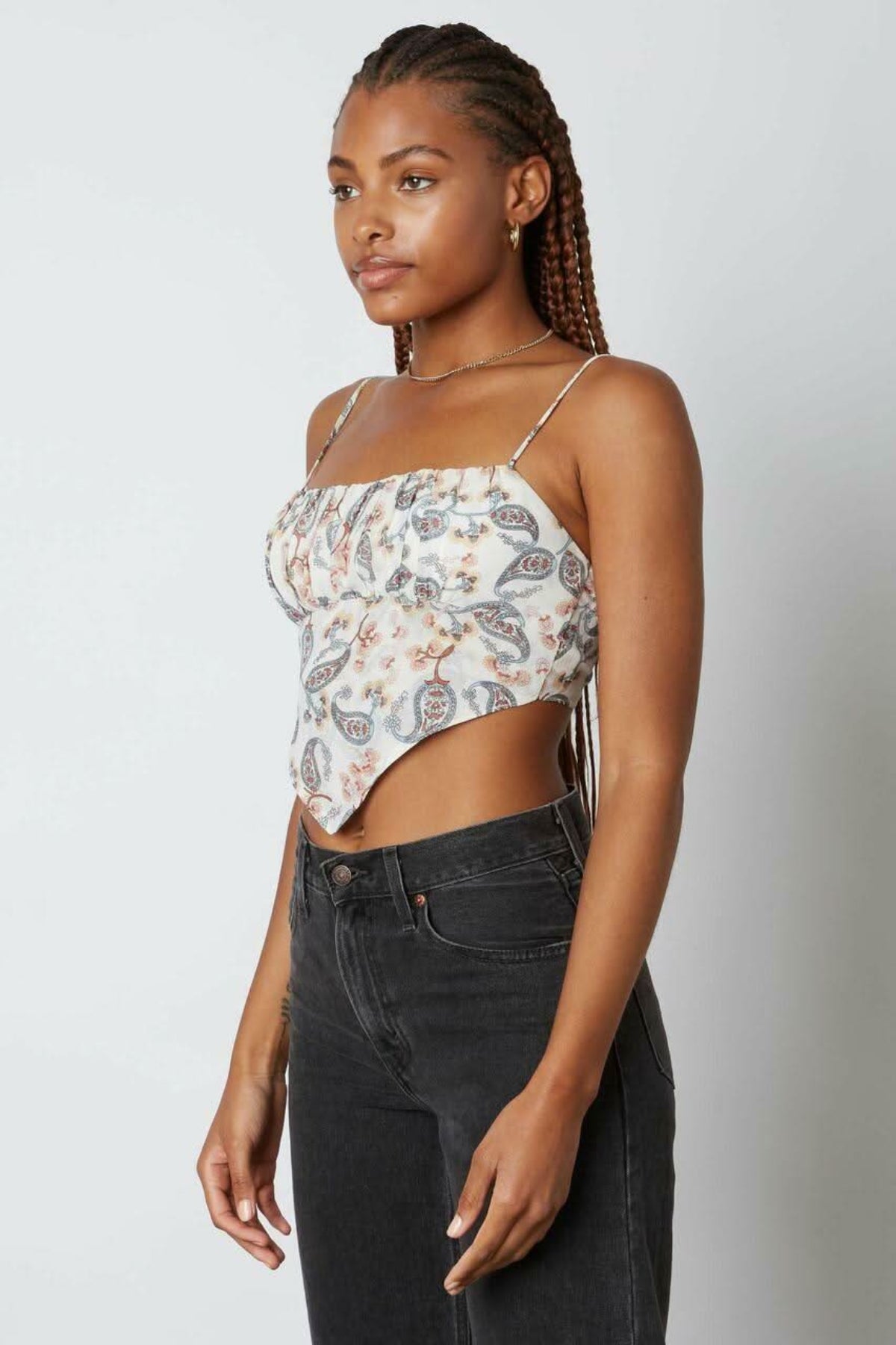 Carissa Ivory Paisley Floral Print Crop Top