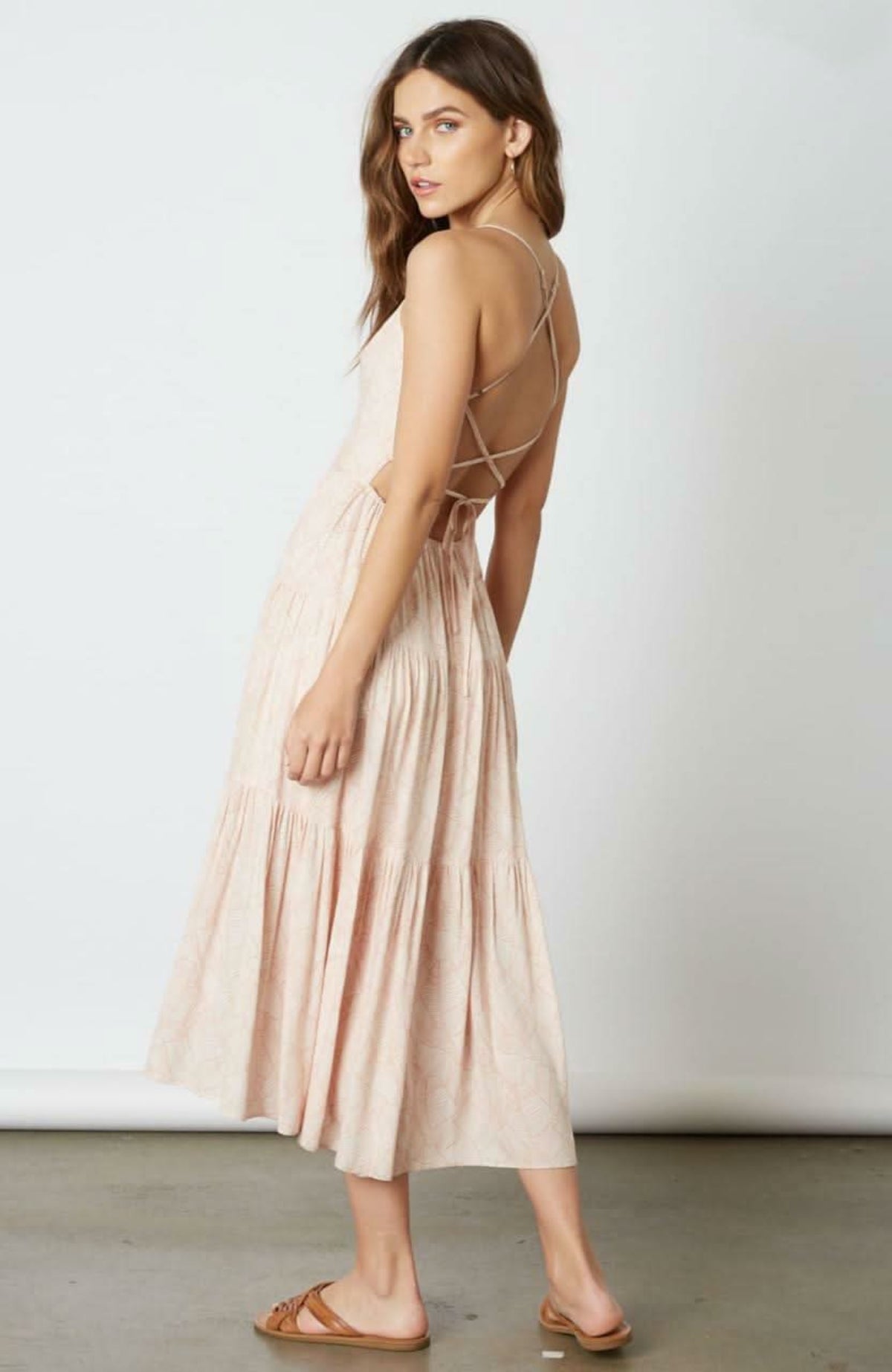 Cherished Moments Mauve Print Lace-Up Midi Dress