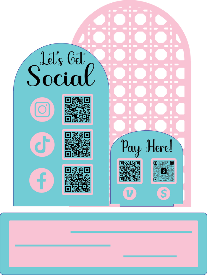 Let’s Get Social QR Code Sign + Pay Here Display Set | Custom Social Media & Payment QR Stand | Acrylic Business Sign