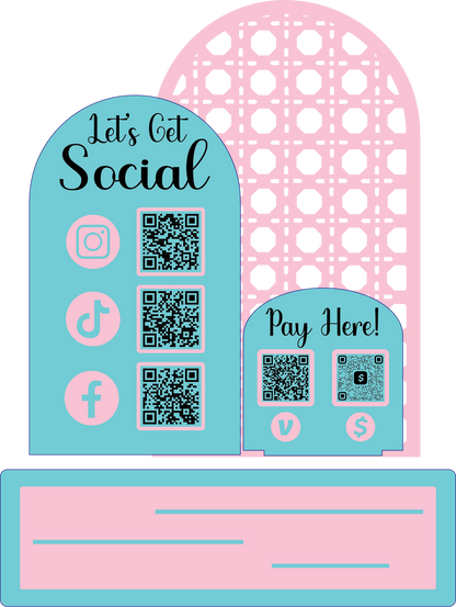 Let’s Get Social QR Code Sign + Pay Here Display Set | Custom Social Media & Payment QR Stand | Acrylic Business Sign