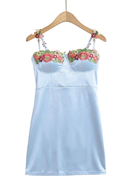 Green Floral Embroidery Short Princess Dress