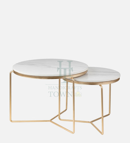 Minimalist Nesting Tables With Marble Top (Gold)