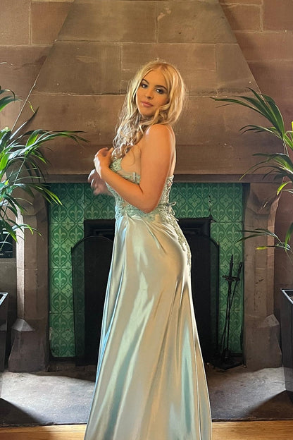 Green Appliques Mermaid Long Formal Dress