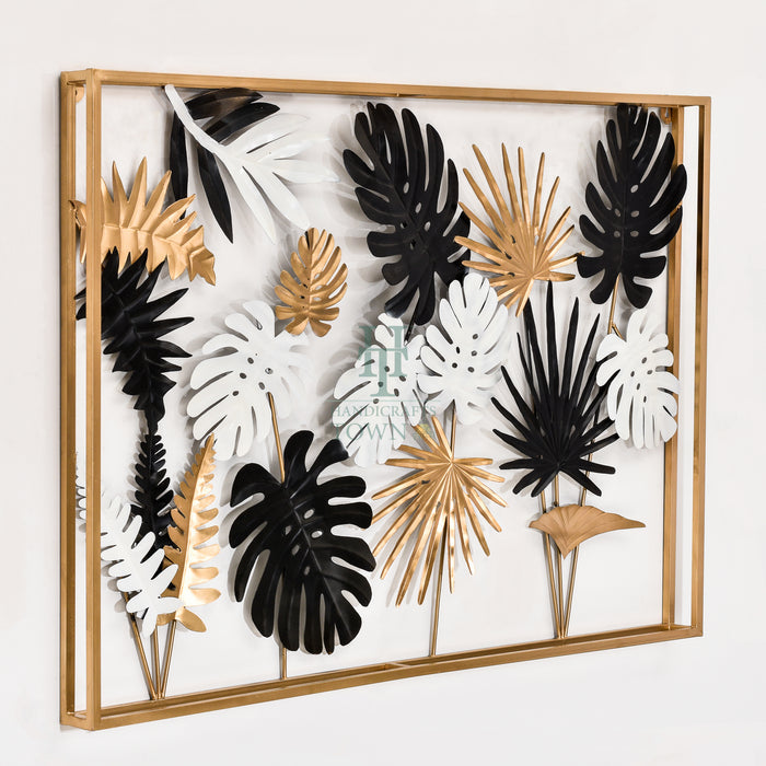 Monstera Leaves Frame Metal Wall Art