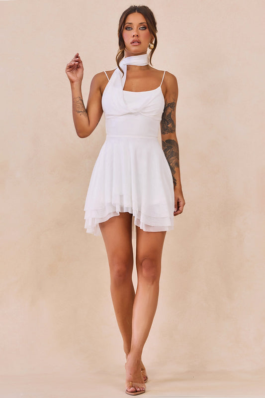 Nocturne Veil Mesh Mini Dress - White