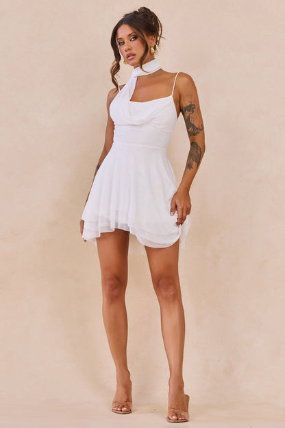 Nocturne Veil Mesh Mini Dress - White