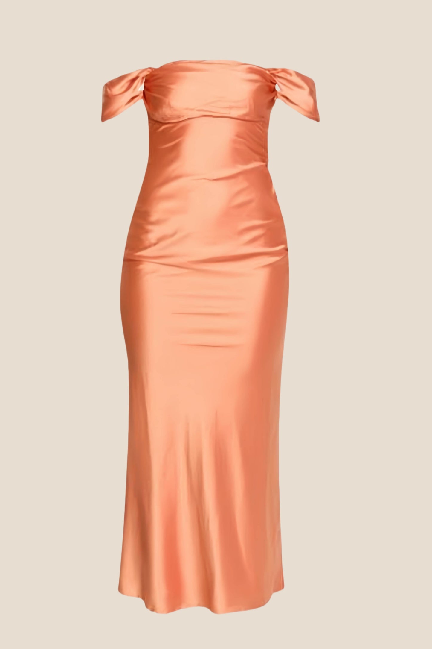 Off the Shoulder Navy Soft Satin Fitted Dress
