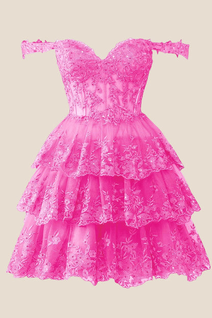 Green Lace Appliques Ruffle A-line Dress