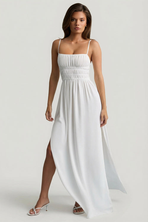 Shirred Camisole Maxi Dress in White