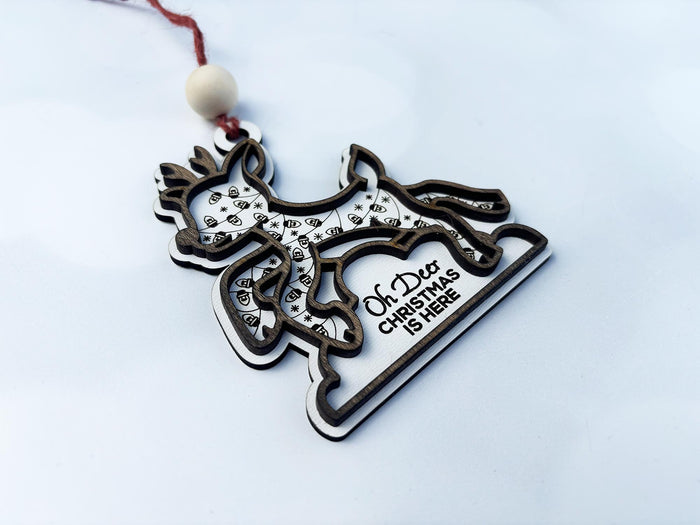 Personalized Reindeer wooden Ornament – “Oh Deer Christmas Is Here” Custom Name Reindeer Head