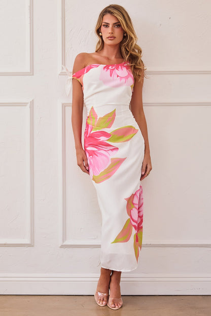 Petal Whisper Midi Dress - Pink Green
