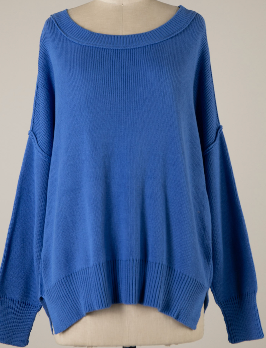 Coffee Date Royal Blue Oversized Sweater