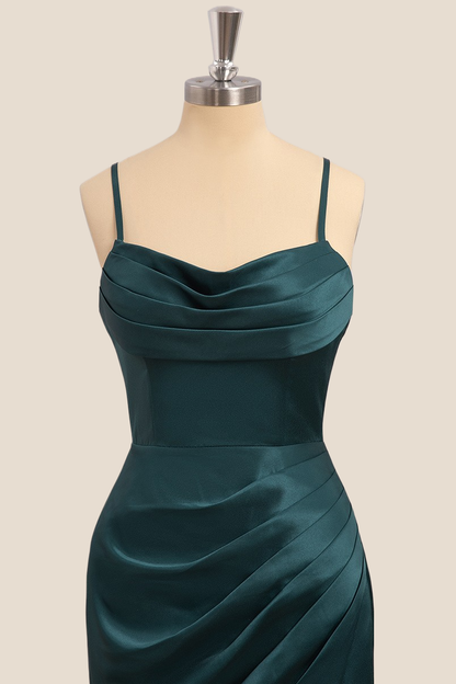 Dark Green Ruched Mermaid Long Formal Dress