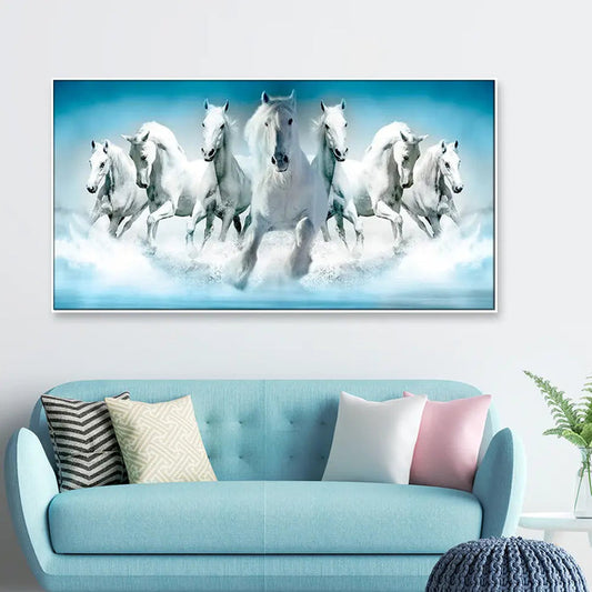 Seven white Horses Wall Painting