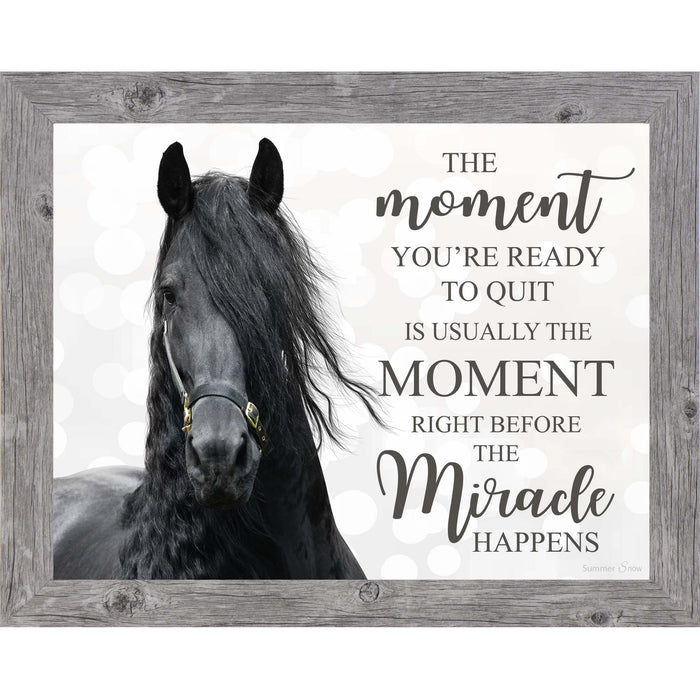 The Moment You’re Ready to Quit Horse Wall Art – Inspirational Black Horse Framed Artwork (SSW9835)