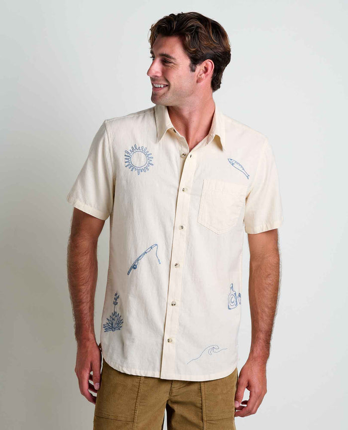 TOAD&CO AIRSCAPE EMBROIDERED SHORT SLEEVE MENS BUTTON DOWN SHIRT