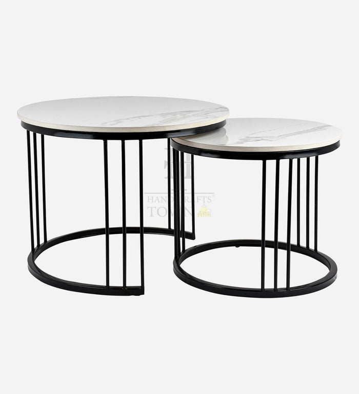 White Marble Nesting Tables Black