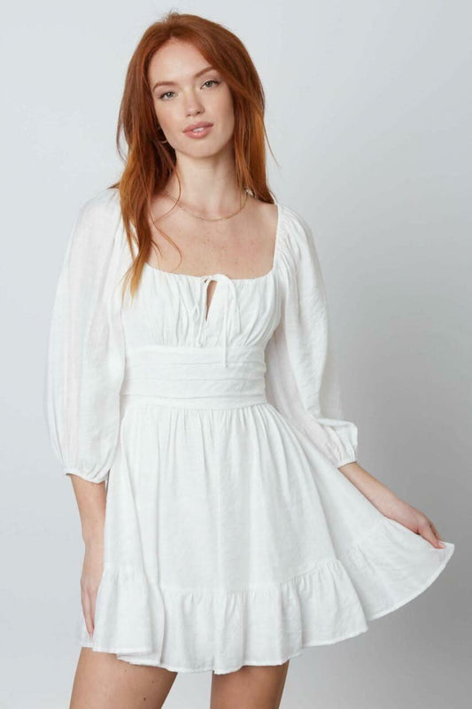 Enchanting White Three-Quarter Sleeve Mini Dress