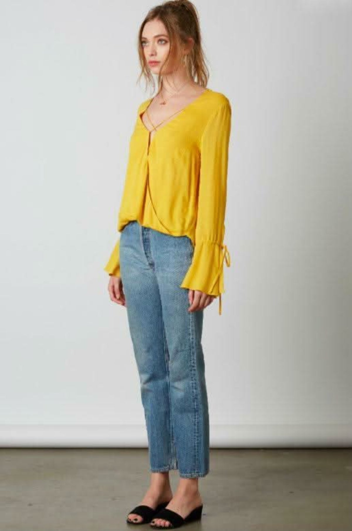 Canal Yellow Flounce Sleeve Top
